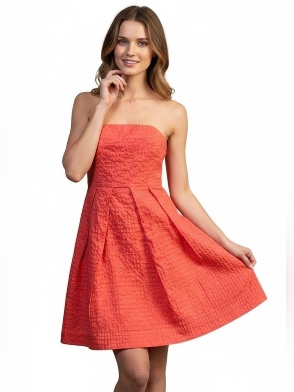 J. Crew Y2K Strapless Embossed Mini Dress in Coral - Size 6